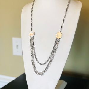 Long Multi Chain Silver Assemblage Necklace